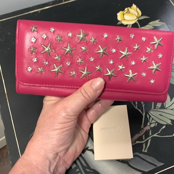 Jimmy Choo Pink Leather Wallet With Silver Stars LNWOT - Picture 8 of 8